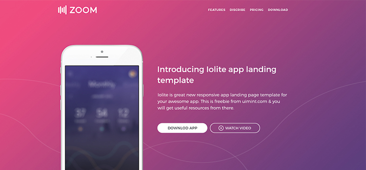 Zoom UI Kit – Mobile App Html Landing Page Template