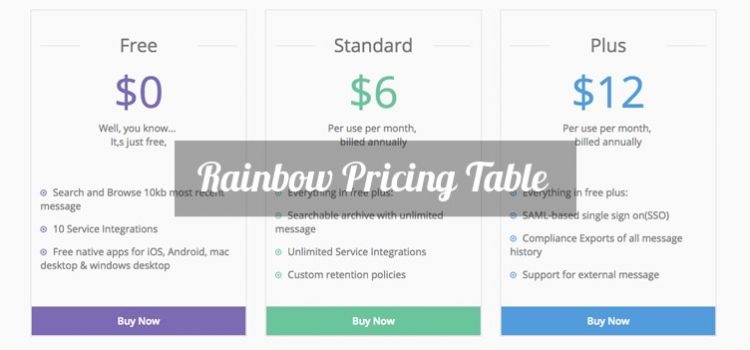 Rainbow Free Bootstrap Pricing Table