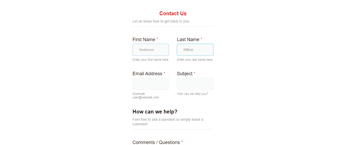 A final look at the contact form built with MetForm