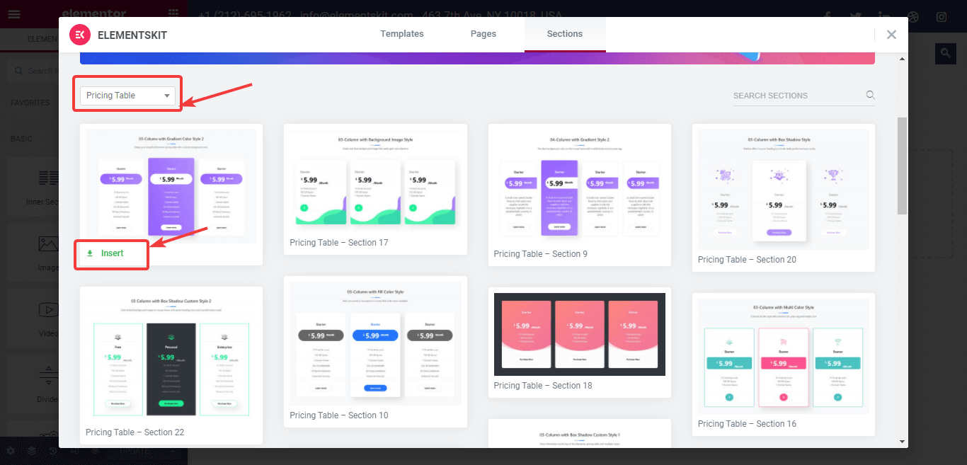 insert price table template by elementskit WordPress Pricing Table