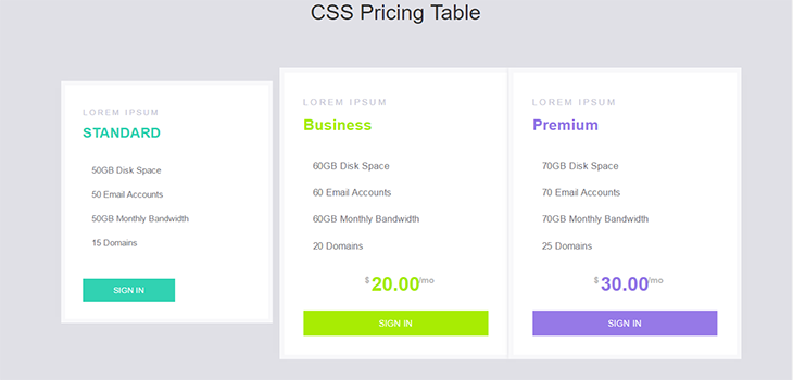 Animated Bootstrap Pricing Table