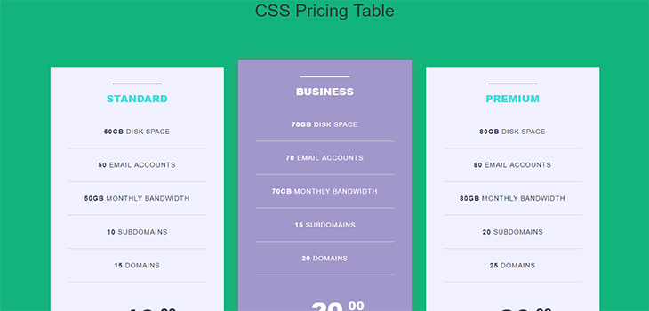 Responsive Bootstrap Hover Pricing Table
