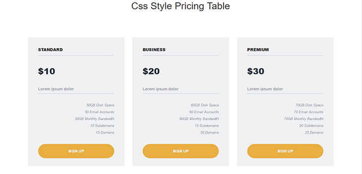 Responsive Simple Pricing Table