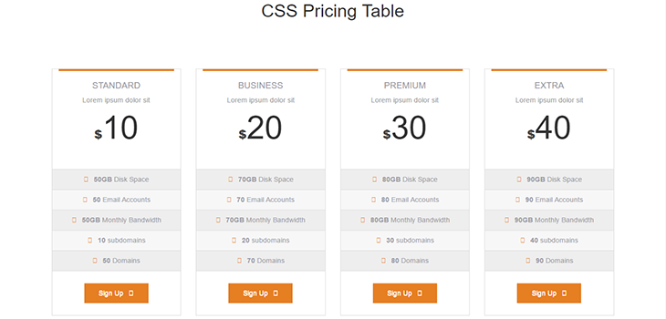 Bootstrap Text Moveable Pricing Table